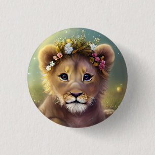 Fantasy Cute Kawaii baby lion cub Ronde Button 3,2 Cm