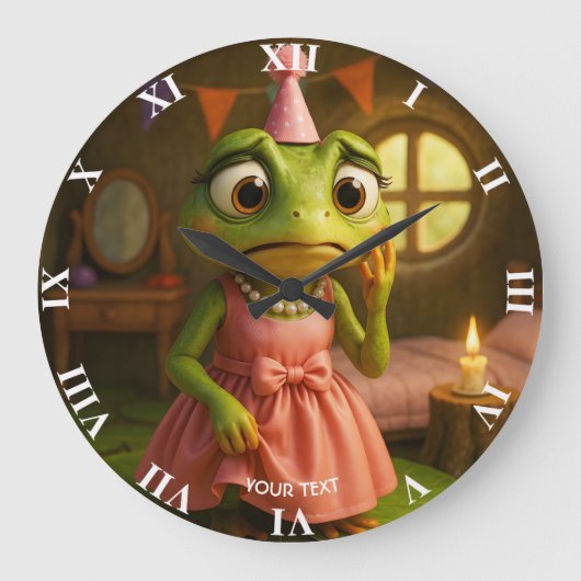 Fantasy Cute Kikker Meisje Feest Grote Klok (Voorkant)
