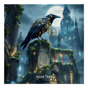 Fantasy Cute Klokwerk Raven Kathedraal Perfect Poster