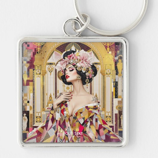 Fantasy Cute Lady Art Deco Sleutelhanger (Voorkant)