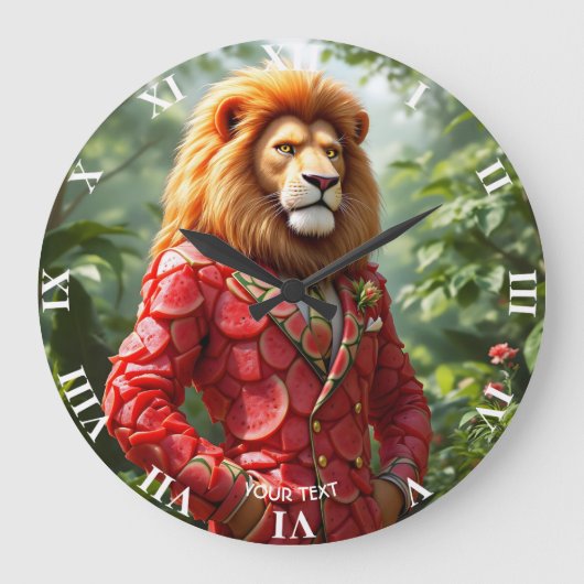 Fantasy Cute Leeuw Watermeloen Pak Grote Klok (Voorkant)