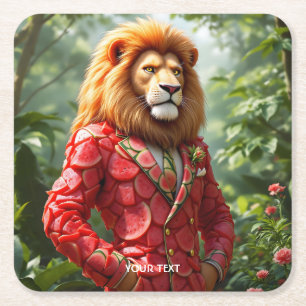 Fantasy Cute Leeuw Watermeloen Pak Kartonnen Onderzetters
