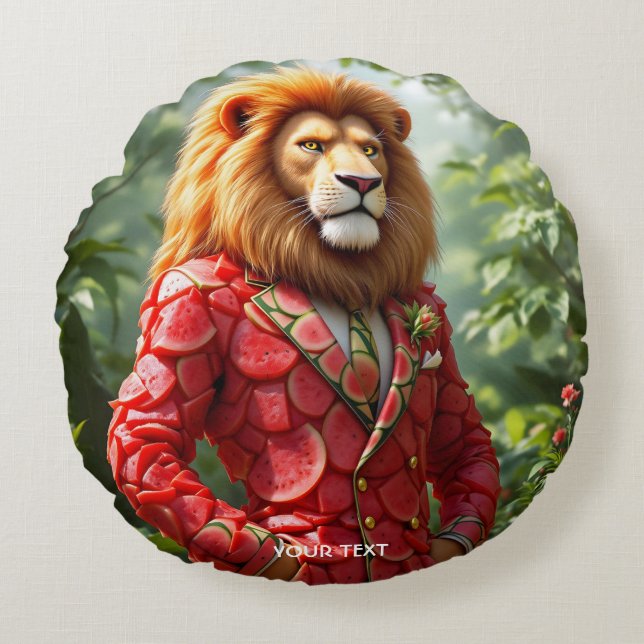 Fantasy Cute Leeuw Watermeloen Pak Rond Kussen (Voorkant)