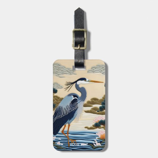 Fantasy Cute Levendige Japanse Reiger Blauw Bagagelabel (Voorkant verticaal)