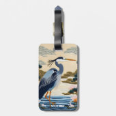Fantasy Cute Levendige Japanse Reiger Blauw Bagagelabel (Achterkant verticaal)