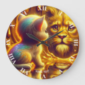Fantasy Cute Lion And Kitten Grote Klok (Voorkant)