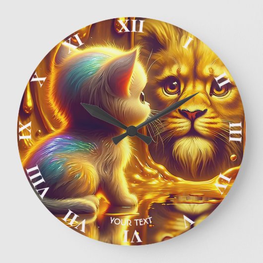 Fantasy Cute Lion And Kitten Grote Klok (Voorkant)