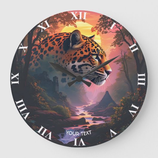 Fantasy Cute Luipaard Bij Zonsondergang Grote Klok (Voorkant)