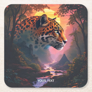 Fantasy Cute Luipaard Bij Zonsondergang Kartonnen Onderzetters