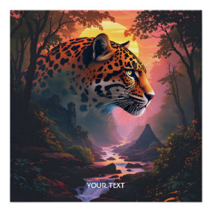 Fantasy Cute Luipaard Bij Zonsondergang Perfect Poster