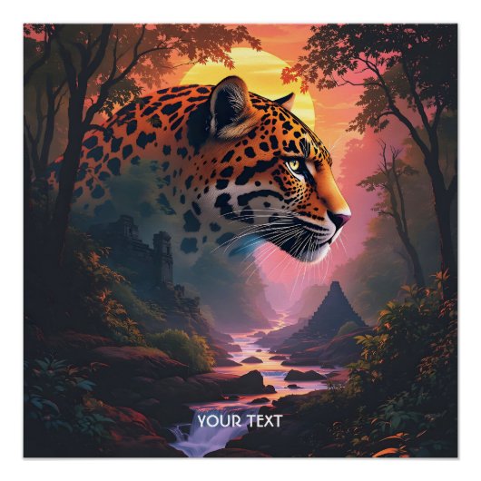 Fantasy Cute Luipaard Bij Zonsondergang Perfect Poster (Voorkant)