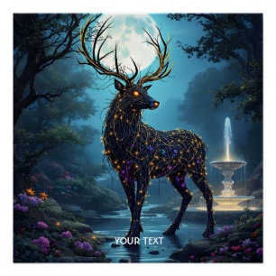 Fantasy Cute Maan Hert Nacht Perfect Poster