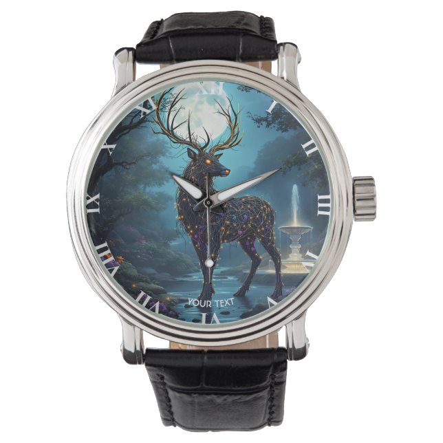 Fantasy Cute Maan Herten Nacht Horloge (Voorkant)