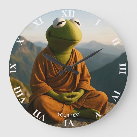 Fantasy Cute Monk Frog Mountains Grote Klok (Voorkant)