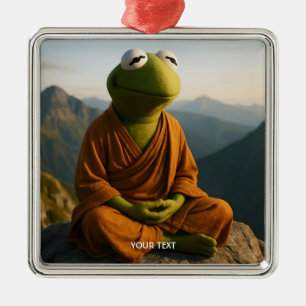 Fantasy Cute Monk Frog Mountains Metalen Ornament