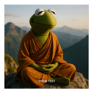 Fantasy Cute Monk Frog Mountains Perfect Poster