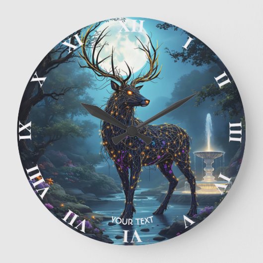 Fantasy Cute Moon Deer Night Grote Klok (Voorkant)