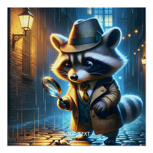 Fantasy Cute Night Racoon Detective Perfect Poster (Voorkant)