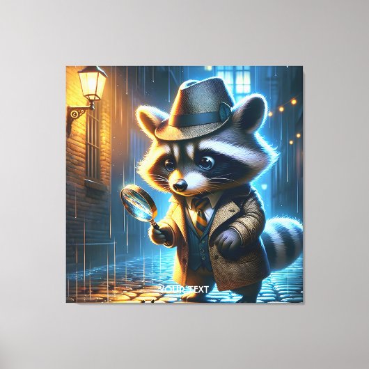 Fantasy Cute Night Wasbeer Detective Canvas Afdruk (Voorkant)