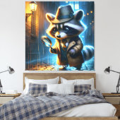 Fantasy Cute Night Wasbeer Detective Canvas Afdruk (Insitu (Slaapkamer))