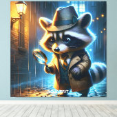 Fantasy Cute Night Wasbeer Detective Canvas Afdruk (Insitu (Houten vloer))