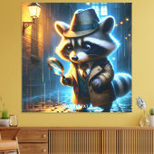 Fantasy Cute Night Wasbeer Detective Canvas Afdruk (Insitu (Woonkamer))
