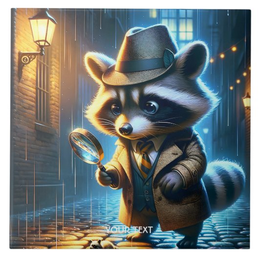 Fantasy Cute Night Wasbeer Detective Tegeltje (Voorkant)