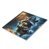 Fantasy Cute Night Wasbeer Detective Tegeltje (Zijkant)