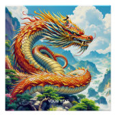 Fantasy Cute Orange Dragon Mountains Perfect Poster (Voorkant)