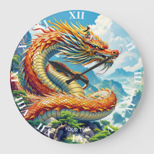Fantasy Cute Oranje Draken Bergen Grote Klok
