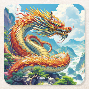 Fantasy Cute Oranje Draken Bergen Kartonnen Onderzetters