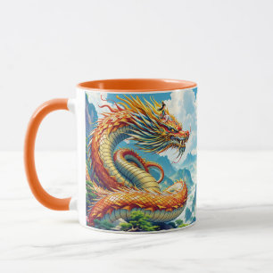 Fantasy Cute Oranje Draken Bergen Mok