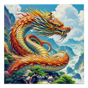 Fantasy Cute Oranje Draken Bergen Perfect Poster