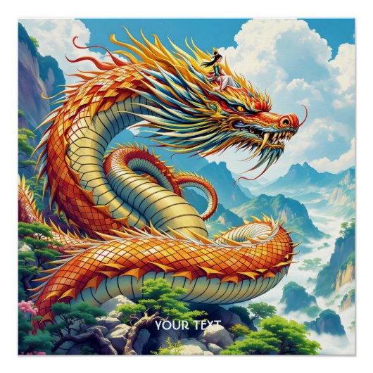 Fantasy Cute Oranje Draken Bergen Perfect Poster (Voorkant)