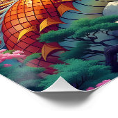 Fantasy Cute Oranje Draken Bergen Perfect Poster (Hoek)