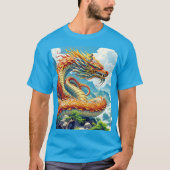 Fantasy Cute Oranje Draken Bergen T-shirt (Voorkant)