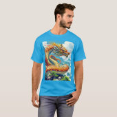 Fantasy Cute Oranje Draken Bergen T-shirt (Voorkant volledig)