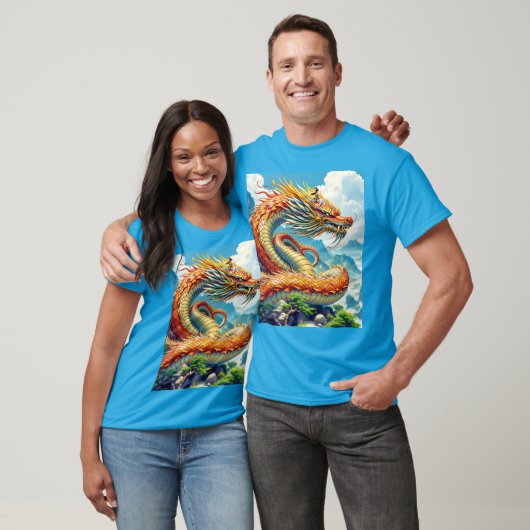 Fantasy Cute Oranje Draken Bergen T-shirt (Unisex)