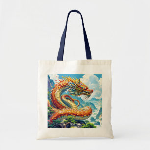 Fantasy Cute Oranje Draken Bergen Tote Bag