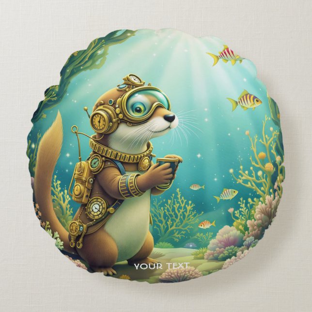 Fantasy Cute Otter Steampunk Pak Rond Kussen (Voorkant)