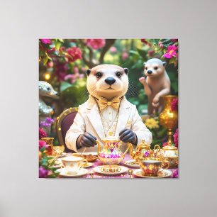 Fantasy Cute Otter Theepartij Canvas Afdruk