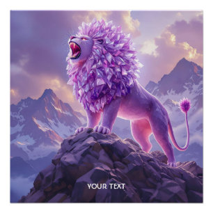 Fantasy Cute Paarse Amethist Leeuw Perfect Poster