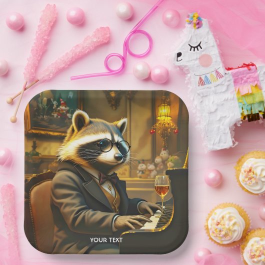 Fantasy Cute Piano Racoon Playing Papieren Bordje (Feest)