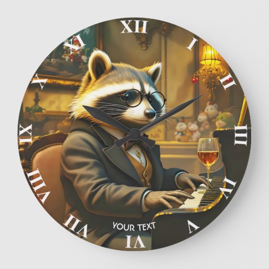 Fantasy Cute Piano Wasbeer Speelt Grote Klok (Voorkant)