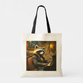 Fantasy Cute Piano Wasbeer Speelt Tote Bag (Achterkant)