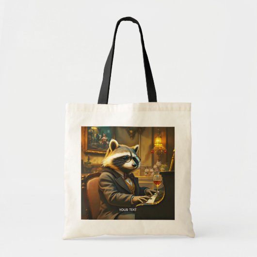 Fantasy Cute Piano Wasbeer Speelt Tote Bag (Voorkant)