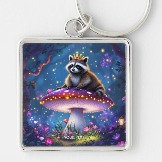 Fantasy Cute Racoon Mushroom Crown Sleutelhanger (Voorkant)