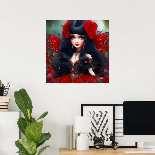 Fantasy Cute Red Fairy Princess Poster (Thuiskantoor)