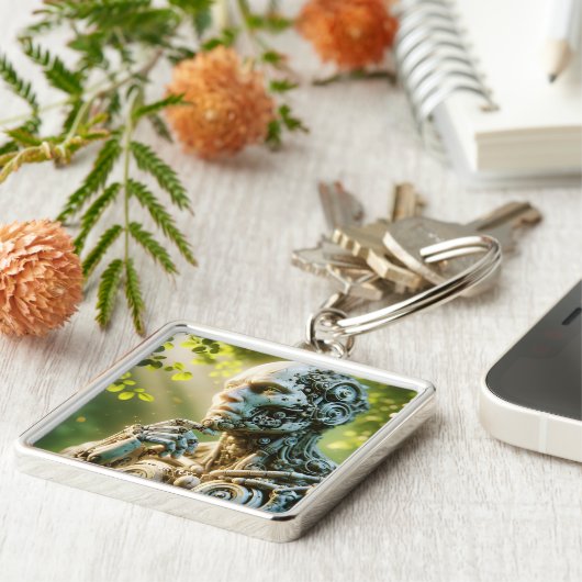 Fantasy Cute Robot Face Sculpture Sleutelhanger (Zijkant)