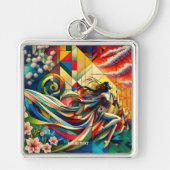 Fantasy Cute Sakura Modern Girl Sleutelhanger (Voorkant)